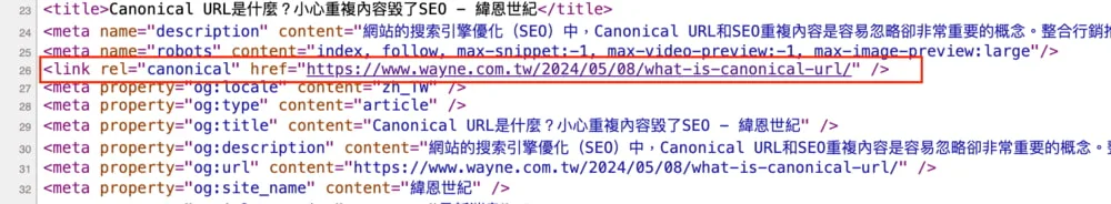 1. 網頁原始碼確認 Canonical URL